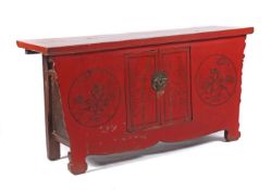 Rotlackkommode China, 20. Jh., Holz,