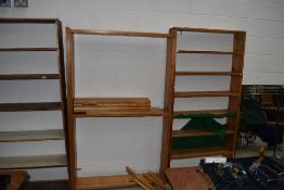 Two sets of pine open shelves