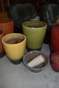 A selection of glazed planters and pots, largest being a height of 60cm