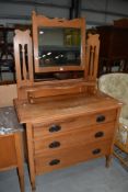 A Victorian stained frame dressing table with mirror back and three drawers, width approx. 93cm