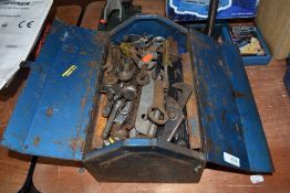 A selection of spanners and engineers mechanics tools in metal tool box