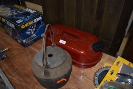 A genine vintage cast Swan veneer glue pot with inner and lid and petrol can