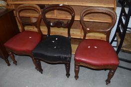 Three Victorian mahogany balloon back chairs (pair plus one)