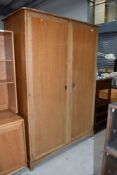 A vintage stag double wardrobe in light stain, width approx. 128cm