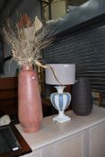 Two modern vases, and a similar lamp