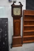 A composite part oak long case clock, oversized dial or undersized case, 30 hour movement with