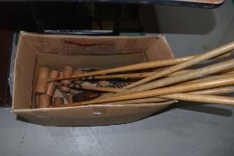 A selection of croquet equipment, possibly Jacques or similar