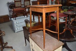 An Edwardian light mahogany and inlaid side table, approx. 54cm x 40cm