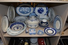 A varied lot of blue and white ware including tureens,platters, plates and similar,also included are