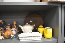 An art deco styled Ducal tea pot and similar enamel examples also early ceramic tooth brush rest