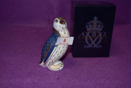A Royal Crown Derby paperweight Fairy Penguin with a Gold stopper and boxed