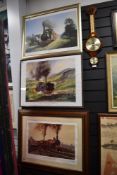 Three framed and mounted prints, or railway interest two of which are signed and limited.