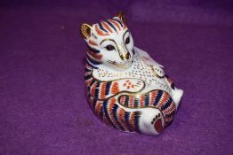A Royal Crown Derby paperweight Tiger Cub with gold stopper