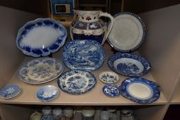 A mixed collection of ceramics amongst which are Royal Copenhagen pin dishes, a variety of blue ad
