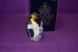 A Royal Crown Derby paperweight Penguin and Chick with a Gold stopper