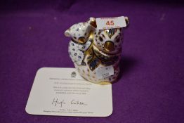 A Royal Crown Derby paperweight Koala and Baby with gold stopper and certificate