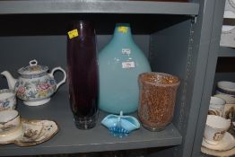 A selection of art glass and similar including blue vasline glass bowl