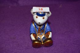 A Royal Crown Derby paperweight Schoolboy Teddy with a Gold stopper