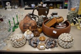 A mixed collection comprising of partial coffee set, wooden items including fruit bowl and trinket