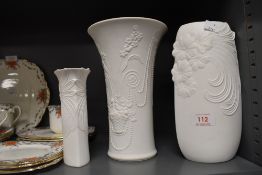 A selection of bisque German ceramics by Kaiser three larger vase marked M.Frey