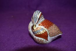 A Royal Crown Derby paperweight Teal Duckling with a Gold stopper