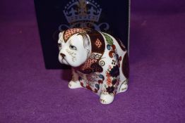 A Royal Crown Derby paperweight Bulldog, boxed with a gold stopper