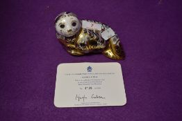 A Royal Crown Derby paperweight Harbour Seal with a Gold stopper and certificate