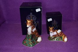 Two Royal Crown Derby paperweights. Mother Fox and Fox Cub, both boxed and with gold stoppers