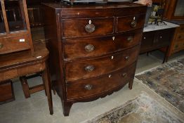 A 19th Century mahogany and inlaid bow fronted chest of two over three drawers, width approx. 102cm