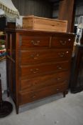 A vintage mahogany chest of two over four drawers, width approx. 104cm