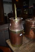A traditional copper and brass cream churn, approx height 40cm, not including handle