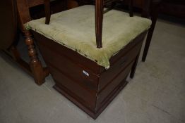 A large Victorian stained frame box stool of large proportions, tapered design with campaign style