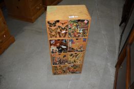 A vintage plywood set of eight drawers, suitable for CDs , Small Toys etc, decoupage decoration