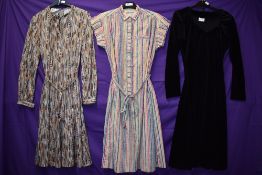 Three vintage 1970s dresses.