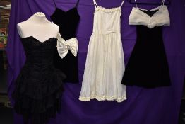 Four retro evening dresses,including Gunne Sax in black velvet,mainly 1980s,smaller sizes.