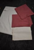 Four Victorian bed sheets,two in rose pink and two in white, some age staining.