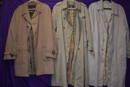 Three gents 1970s to 80s raincoats, including Burberry.