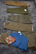 A selection of gents plus fours including Barbour, also a vintage lambswool jumper and scarf, some