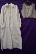 A full length victorian nightdress and tulle blouse with floral lace work,around 20s/30s,also