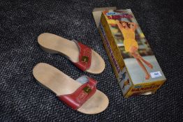A pair of retro Scholl exercise sandal in box, box states size 5.