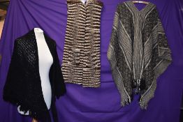 A collection of retro knitted and woollen items including poncho.