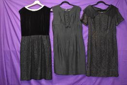 Three vintage 1960s black dresses,various fabrics and styles, medium sizes.