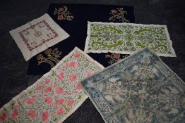 A lot containing antique sections and panels,believed to be from Burma, some using silks on