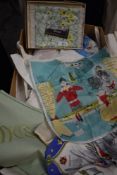 A box of vintage handkerchiefs including advertising souvenir/commemorative, hosiery case in box and