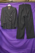 A vintage 1940s gents double breasted grey pinstripe suit, comprising of jacket and fish tail backed