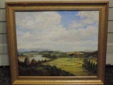 An oil painting on board, landscape, 49 x 59cm, framed