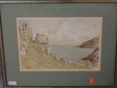 A watercolour, JSC, coastal landscape, indistinctly signed, 24 x 34cm, framed and glazed