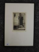An etching J E Clutterbuck, St Albans Abbey, indistinctly signed, 19 x 13cm, framed and glazed