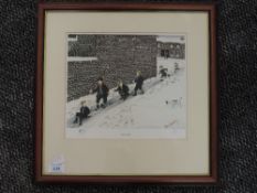 A ltd ed print, after Tom Dodson, The Slide, numbered 303/850, 23 x 25cm, framed and glazed