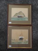 Two watercolours, W Holness, RMS Oronsay, Gibralter, signed and dated 1935, 19 x 26cm, framed and